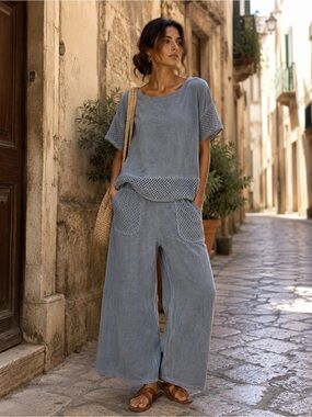 A68. From Italy 🇮🇹 Relaxed Wide-Leg Pants & Top Set